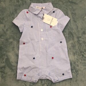 Baby Boy Romper 3‎ Month Blue Seersucker w Stars Adventurewear 360